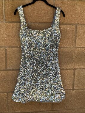 Princess Polly Silver Sequin Tank Mini Dress